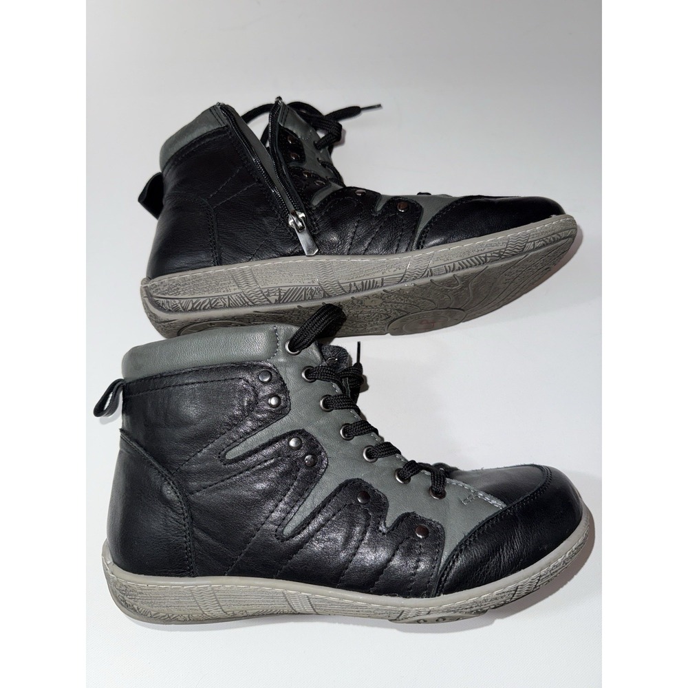 Mago Women Leather Ankle Boots Black Gray Zip Lace Up‎ Sport Comfort EU 41 Us 10